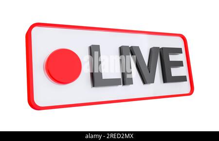 Rotes Livestreaming-Symbol. Soziale Medien und Nachrichten, minimales Design. 3D Abbildung Stockfoto