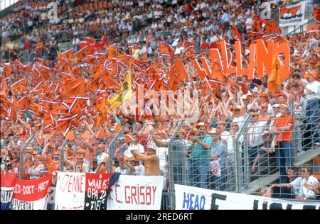 Fußball EM 1988 in Deutschland / Niederlande - England 3:1 /15.06.1988 in Düsseldorf / Fans aus Holland (Niederlande) im Rheinstadion [automatisierte Übersetzung] Stockfoto