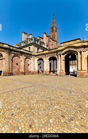 Straßburg Elsass Frankreich. Die Kathedrale Notre Dame vom Palais Rohan aus gesehen Stockfoto