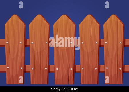 Holzzaunbarriere aus Planken mit Nagelkonstruktion im Cartoon-Stil isoliert. Spielelement, Hintergrund, detailliertes Asset. Vektordarstellung Stock Vektor
