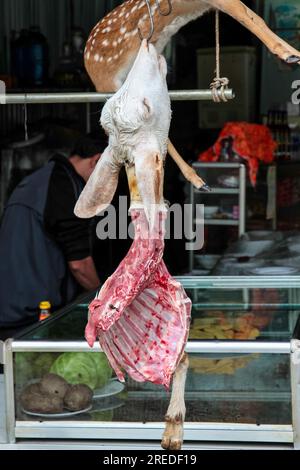 Lebensmittelmarkt in der buddhistischen Pagode Thien Tru, auch Parfümpagode genannt, in der Nähe von My Duc in Vietnam Stockfoto