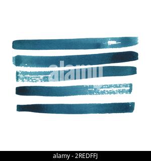 Blaue türkisfarbene Streifen Pinselstriche. Nautische Aquarelle, handgezeichnet im kindischen abstrakten Stil. Isoliertes Objekt auf weißem Hintergrund Stockfoto