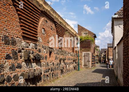 Die alte nordwestliche Stadtmauer an der Mauer Straße in Zons am Rhein, Nordrhein-Westfalen, Deutschland die alte noerdliche Stadtmauer an der Mauerstras Stockfoto