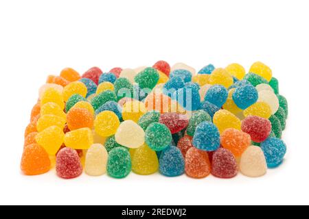 Verschiedene bunte leckere Süßigkeiten. Draufsicht. Gelee-Süßigkeiten. Stockfoto