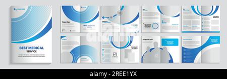 Broschürenvorlage für Gesundheitswesen & medizinische Unternehmen, 16 Seiten Layout-Design. Stock Vektor