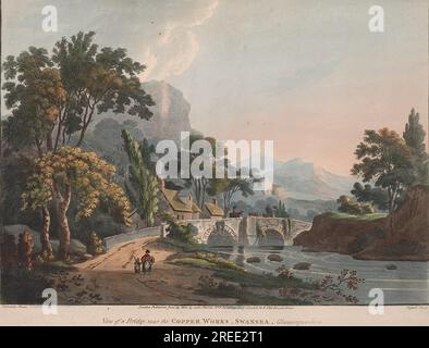 Blick auf die Brücke in der Nähe der Kupferwerke, Swansea, Glamorganshire 1800 von John Hassell Stockfoto