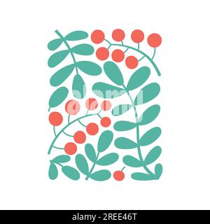 Abstrakter moderner botanischer Druck mit roten reifen Beeren und Blättern. Schlichtes Motiv, Druck, Banner. Vektordarstellung für Textil, Paket. Stock Vektor