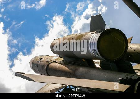 Bristol Bloodhound, eine von einem britischen Ramjet angetriebene Boden-Luft-Rakete, die in den 1950er Jahren entwickelt wurde. Diente 1990er als wichtigste Luftabwehrwaffe Großbritanniens Stockfoto