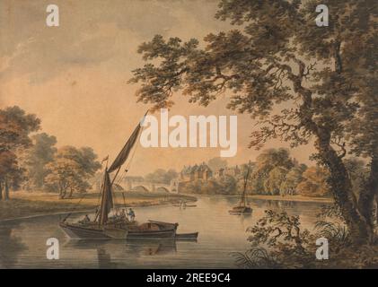 Eine Brücke über die Themse, mit Segelbooten im Vordergrund zwischen 1758 und 1793 Uhr von Dominic Serres Stockfoto