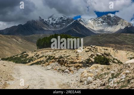 Wüstenberglandschaft des Chosar Valley in Lo Manthang, Oberer Mustang von Nepal Stockfoto