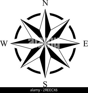 Kompassrosenvektor mit acht Richtungen. Isolierter Hintergrund. Navigationssymbol für See-, See- oder Trekkingnavigation. Oder auf einer geografischen Karte verwendet werden können. Stock Vektor