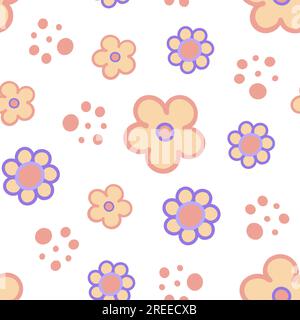 Groovy fancy Gänseblümchen nahtloses Muster im 60s-, 70s-, 80s-Stil, wiederkehrende Vektordarstellung mit Blumenmuster, trendiger Retro-Hintergrund für Surface des Stock Vektor
