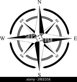 Kompassrosenvektor mit acht Richtungen. Isolierter Hintergrund. Navigationssymbol für See-, See- oder Trekkingnavigation. Oder auf einer geografischen Karte verwendet werden können. Stock Vektor