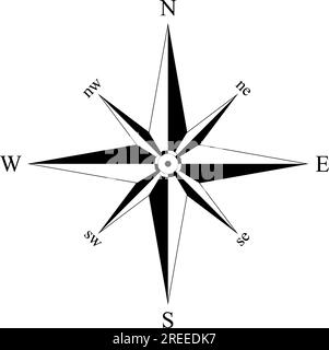 Kompassrosenvektor mit acht Richtungen. Isolierter Hintergrund. Navigationssymbol für See-, See- oder Trekkingnavigation. Oder auf einer geografischen Karte verwendet werden können. Stock Vektor