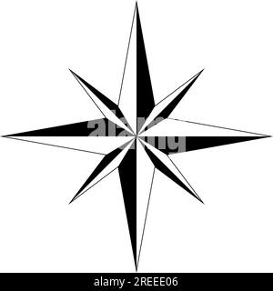 Windrose oder Kompassrosenvektor mit acht Richtungen. Isolierter Hintergrund. Navigationssymbol für See-, See- oder Trekkingnavigation oder für die Aufnahme in eine Karte. Stock Vektor