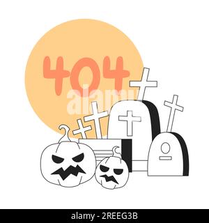 Tombstones Kürbisse mit schwarzem Mond, Fehler 404, blinkende Meldung Stock Vektor