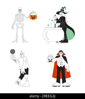 Halloween Kostüm Ideen einfarbiges Konzept Vektor-Spot-Illustration Set Stock Vektor