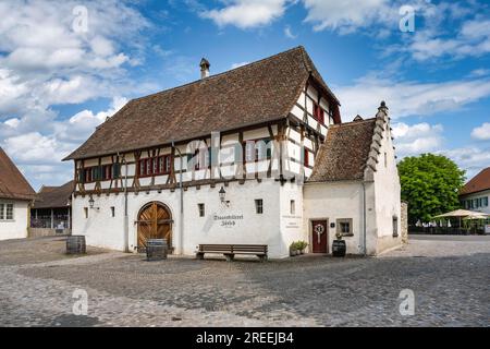 Ehemaliges Bauernhaus, wainwright-Werkstatt, Zusammenarbeit auf dem Klosterplatz der ehemaligen Benediktinerabtei, Rheinau, Andelfingen, Kanton Stockfoto