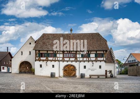 Ehemaliges Bauernhaus, wainwright-Werkstatt, Zusammenarbeit auf dem Klosterplatz der ehemaligen Benediktinerabtei, Rheinau, Andelfingen, Kanton Stockfoto