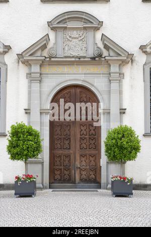 Portal der Klosterkirche St. Maria von der ehemaligen Benediktinerkloster in Rheinau, Andelfingen, Kanton Zürich, Schweiz Stockfoto