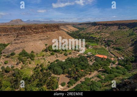 Blick durch das Tal. Ciudad Velha. Cidade Velha. Santiago. Cabo Verde. Afrika Stockfoto