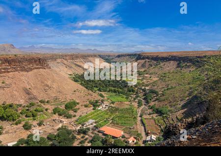 Blick durch das Tal. Ciudad Velha. Cidade Velha. Santiago. Cabo Verde. Afrika Stockfoto