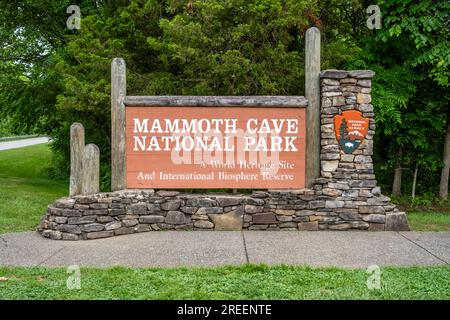 Schild am Eingang zum Mammoth Cave National Park in Kentucky Stockfoto