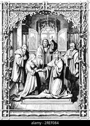 Martin Luthers Ehe, Wittenberg, Kirche, Inneres, Priester, Altar, Heirat, Katharina von Bora, Zeugen, Religion, Christentum, Jahr 1525 Stockfoto