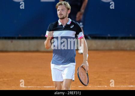 Verona, Italien. 27. Juli 2023. Exultation von David Goffin beim Internazionali di Verona - ATP Challenger 100 Tennis Turnier auf dem Circolo Tennis Scaligero in Verona am 27. Juli 2023, Verona Italien. Kredit: Live Media Publishing Group/Alamy Live News Stockfoto