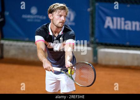 Verona, Italien. 27. Juli 2023. David Goffin im Dienst beim Internazionali di Verona - ATP Challenger 100 Tennis Turnier auf dem Circolo Tennis Scaligero in Verona am 27. Juli 2023, Verona Italien. Kredit: Live Media Publishing Group/Alamy Live News Stockfoto