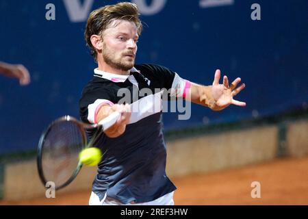 Verona, Italien. 27. Juli 2023. David Goffin in Aktion beim Internazionali di Verona - ATP Challenger 100 Tennis Turnier auf dem Circolo Tennis Scaligero in Verona am 27. Juli 2023, Verona Italien. Kredit: Live Media Publishing Group/Alamy Live News Stockfoto