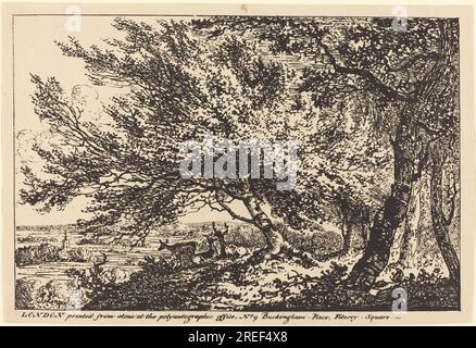 „John Laporte, Landschaft mit Hirschen unter Bäumen, 1807, Lithograf mit Kugelschreiber und Tusche, Rosenwald-Sammlung, 1947,7.134“ Stockfoto