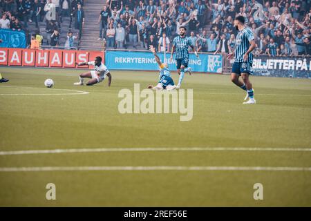 Stockholm, Tele2 Arena, Schweden. Qualifikationsspiel der Europa Conference League 07 27 2023 in Stockholm. Djurgården gegen die Schweizer Mannschaft Luzern. Luzern gewann das Spiel 2 zu 1. Daniel Bengtsson/Alamy News Stockfoto