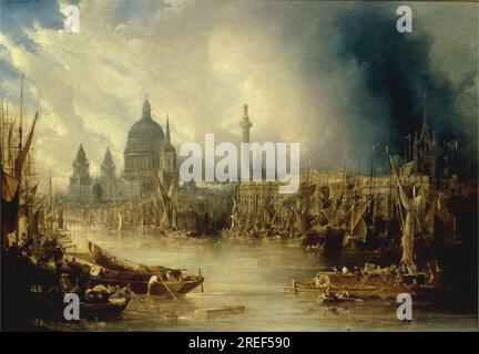 Blick auf London mit St. Paul's Cathedral aus der Themse aus dem 19. Jahrhundert von John Gendall Stockfoto