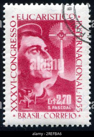 BRASILIEN - CIRCA 1955: Von Brasilien gedruckter Stempel, zeigt den brasilianischen Mann, circa 1955 Stockfoto