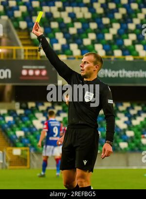 UEFA Referee David Smajc - Linfield vs Pogoń Szczecin, UEFA Europa Conference League, Donnerstag, 27. Juli 2023, Windsor Park Belfast Stockfoto