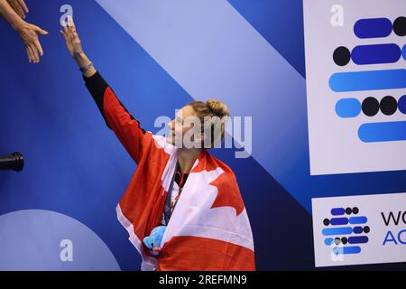 Summer MCINTOSH (CAN) nach dem Women 200m Butterfly Final Swimming Event bei der World Aquatics Championships 2023 am 27. Juli 2023 in Fukuoka, Japan. Kredit: YUTAKA/AFLO SPORT/Alamy Live News Stockfoto