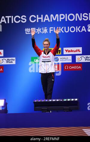 Summer MCINTOSH (CAN) nach dem Women 200m Butterfly Final Swimming Event bei der World Aquatics Championships 2023 am 27. Juli 2023 in Fukuoka, Japan. Kredit: YUTAKA/AFLO SPORT/Alamy Live News Stockfoto