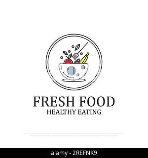 Frisches Essen Logo Logo Vektor Illustration, gesundes Essen mit Salat in Schüsselform, am besten für Restaurant Schild oder Symbol Stock Vektor