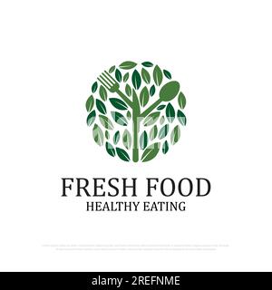 Bio Food Logo Design Illustration,gesunde Ernährung, grüne und frische Lebensmittel Logo Design Premium Vector Stock Vektor