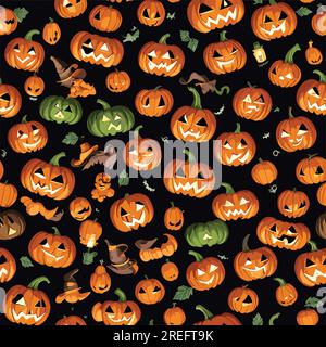 Nahtloses Halloween-Muster mit Kürbissen Stock Vektor