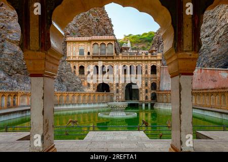 Galta Ji Tempel oder Affentempel, Indien, Komplex in Jaipur Stockfoto