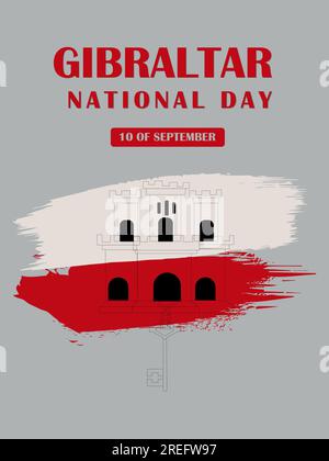 Gibraltar Nationalfeiertag 10. September Hintergrund mit bunten Vektorposter-Design mit Pinsel-Flagge. Stock Vektor