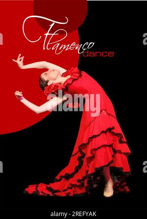 Schöne junge Frau, die Flamenco tanzt. Vektor-3d-Illustration Stock Vektor