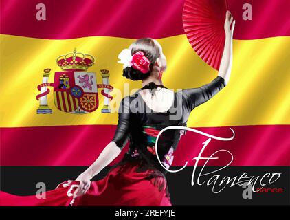 Schöne junge Frau, die Flamenco tanzt. Vektor-3d-Illustration Stock Vektor