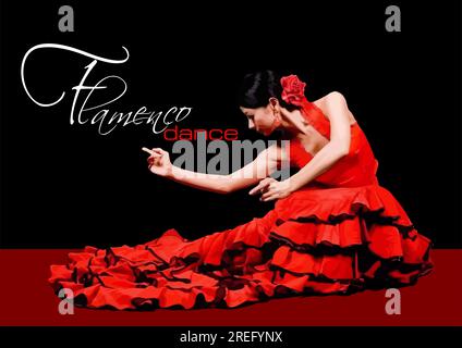 Schöne junge Frau, die Flamenco tanzt. Vektor-3d-Illustration Stock Vektor