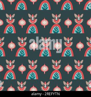 Blühende Blumen und Blätter, Blumenzusammensetzung mit Weihnachtsbaumspielzeug. Vorbereitung auf weihnachten und Neujahrsfeierlichkeiten. Nahtloses Patter Stock Vektor