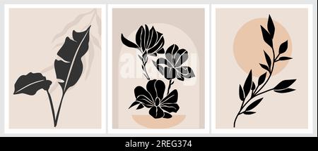 Set von Boho ästhetischen abstrakten botanischen Wandbildern Stock Vektor