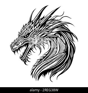 Japanische Drachen-Schwarzweiß-Zeichenvektorkunst Stock Vektor