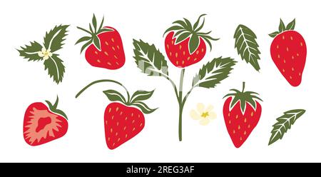 Handgezeichnetes abstraktes Strawberry-Elemente-Vektorset Stock Vektor